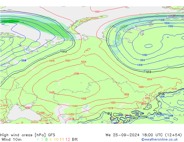 High wind areas GFS St 25.09.2024 18 UTC