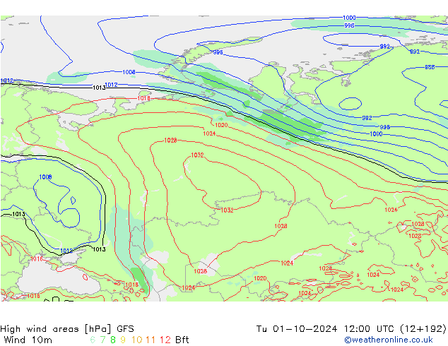 High wind areas GFS Tu 01.10.2024 12 UTC