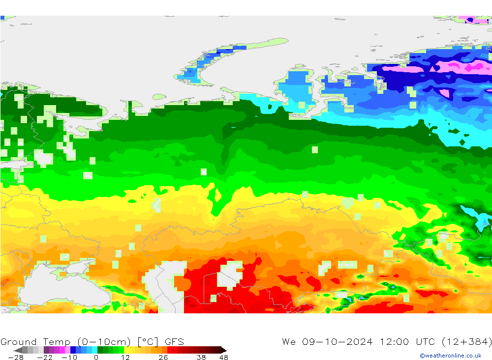 Ground Temp (0-10cm) GFS We 09.10.2024 12 UTC