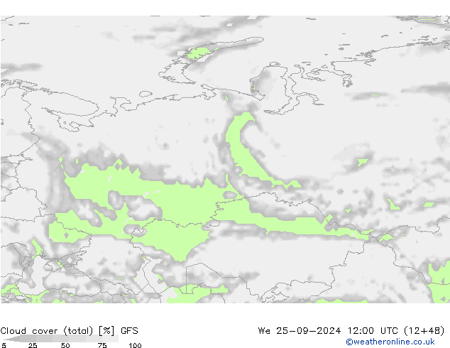 Cloud cover (total) GFS We 25.09.2024 12 UTC