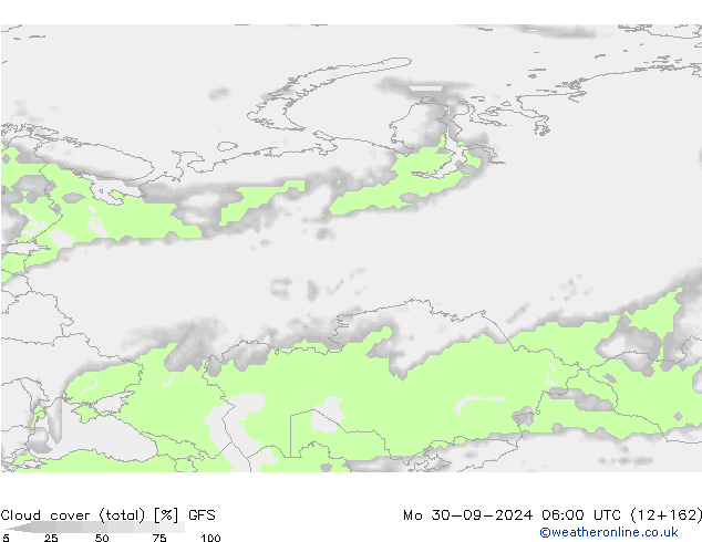 облака (сумма) GFS пн 30.09.2024 06 UTC