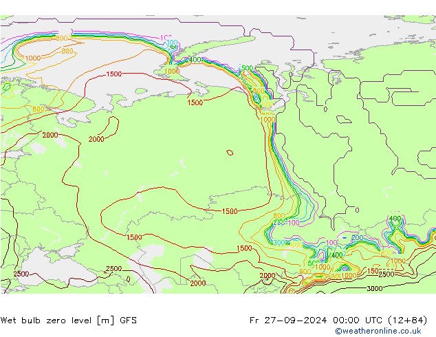 Wet bulb zero level GFS Fr 27.09.2024 00 UTC