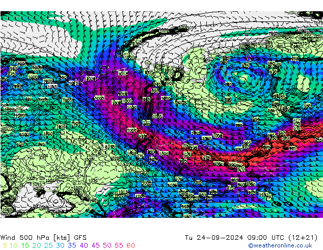 Rüzgar 500 hPa GFS Sa 24.09.2024 09 UTC