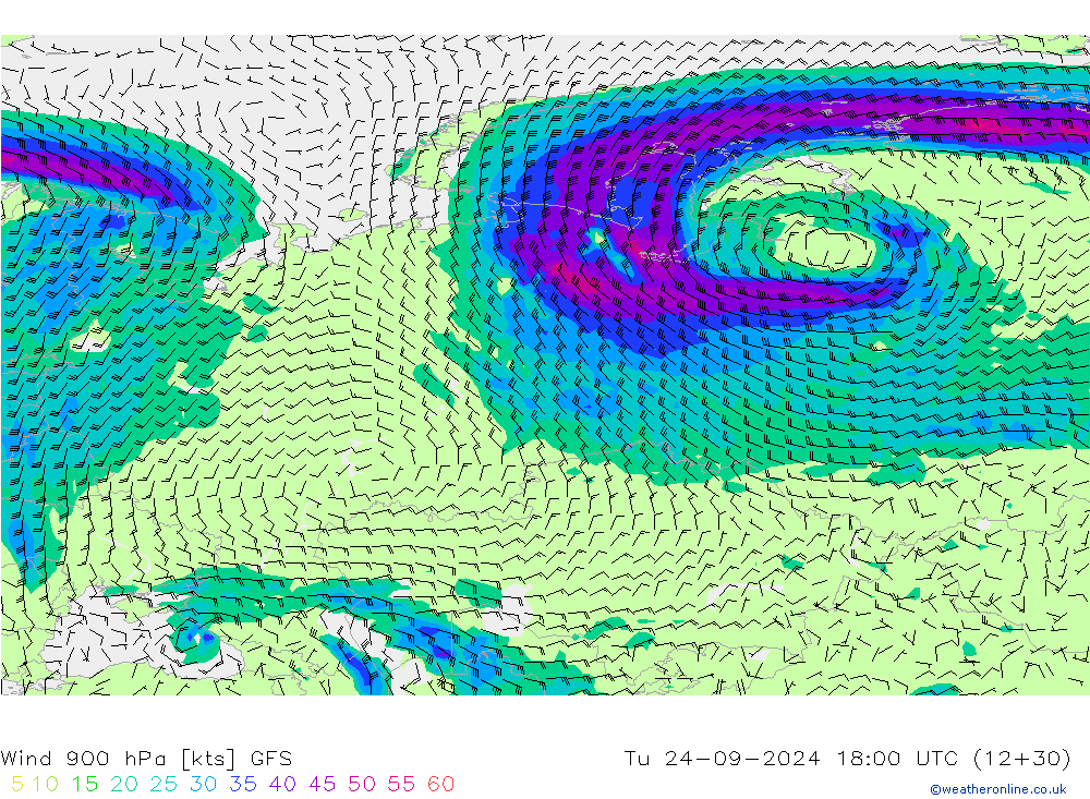 Vento 900 hPa GFS Ter 24.09.2024 18 UTC