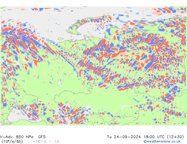 V-Adv. 850 гПа GFS вт 24.09.2024 18 UTC