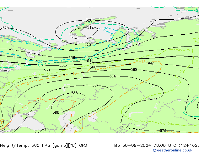 Z500/Rain (+SLP)/Z850 GFS пн 30.09.2024 06 UTC