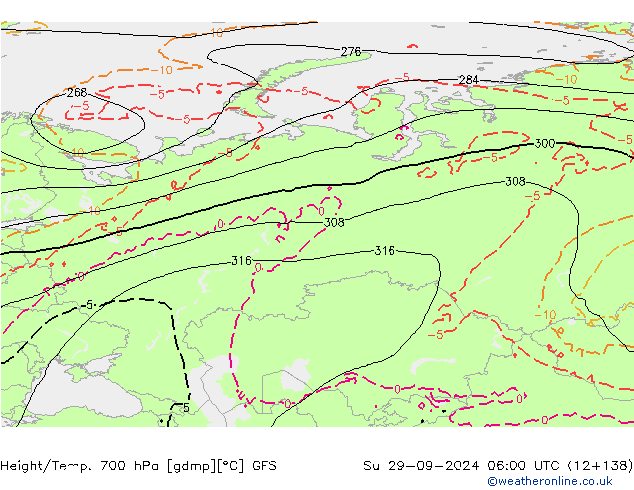 Yükseklik/Sıc. 700 hPa GFS Paz 29.09.2024 06 UTC