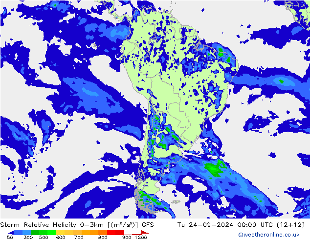 Storm Relative Helicity GFS вт 24.09.2024 00 UTC