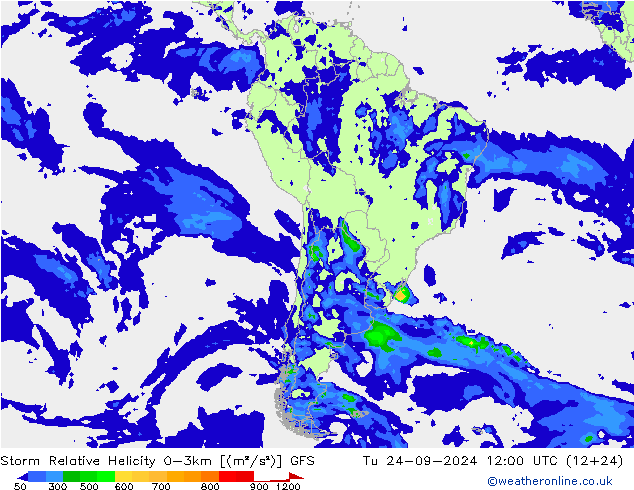 Storm Relative Helicity GFS September 2024