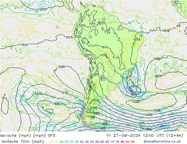 Isotachs (mph) GFS Fr 27.09.2024 12 UTC