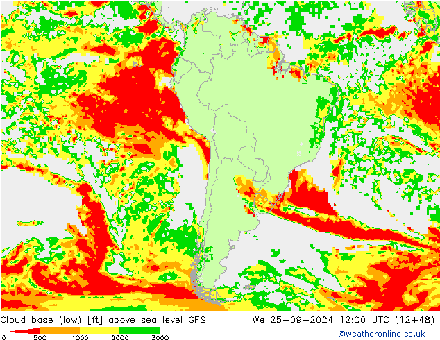 Cloud base (low) GFS We 25.09.2024 12 UTC