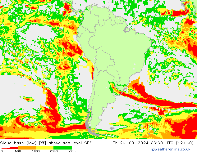 Cloud base (low) GFS Čt 26.09.2024 00 UTC