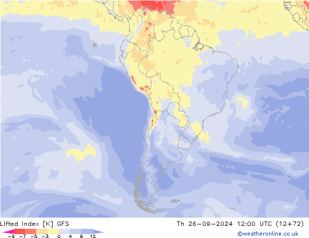 Lifted Index GFS чт 26.09.2024 12 UTC