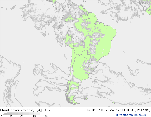 Cloud cover (middle) GFS Tu 01.10.2024 12 UTC