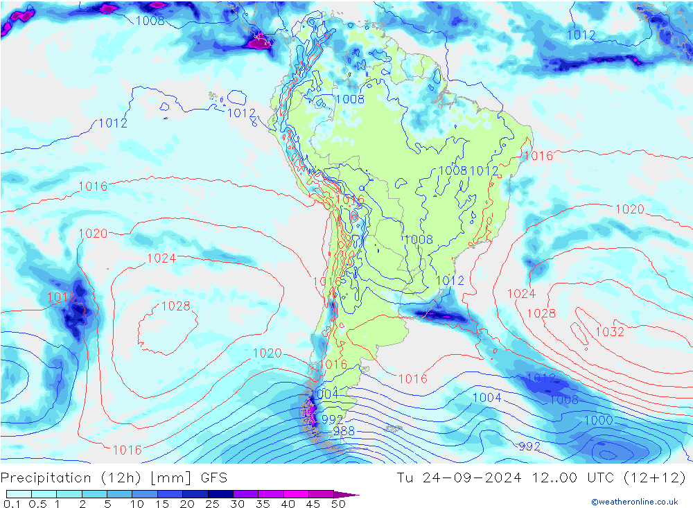 Precipitation (12h) GFS Tu 24.09.2024 00 UTC