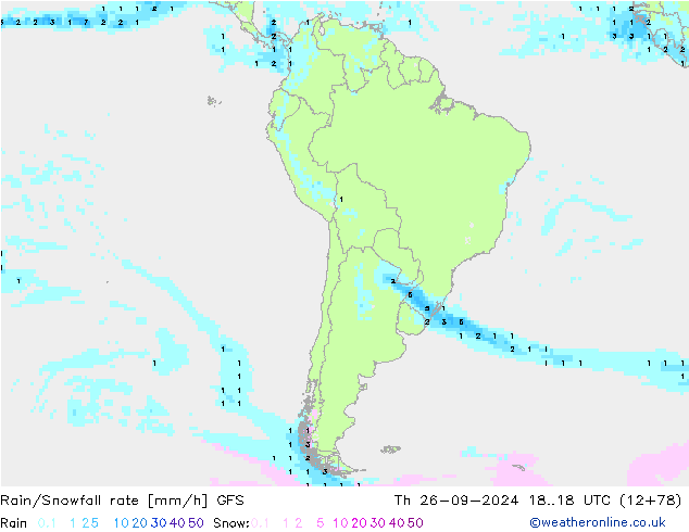 Rain/Snowfall rate GFS jeu 26.09.2024 18 UTC