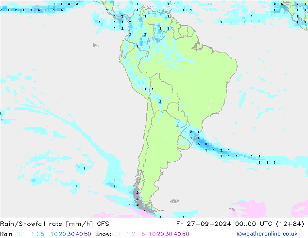 Rain/Snowfall rate GFS пт 27.09.2024 00 UTC