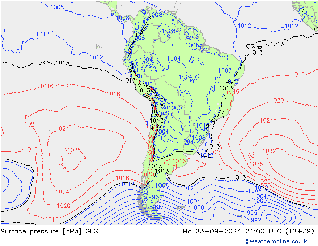 Pressione al suolo GFS lun 23.09.2024 21 UTC