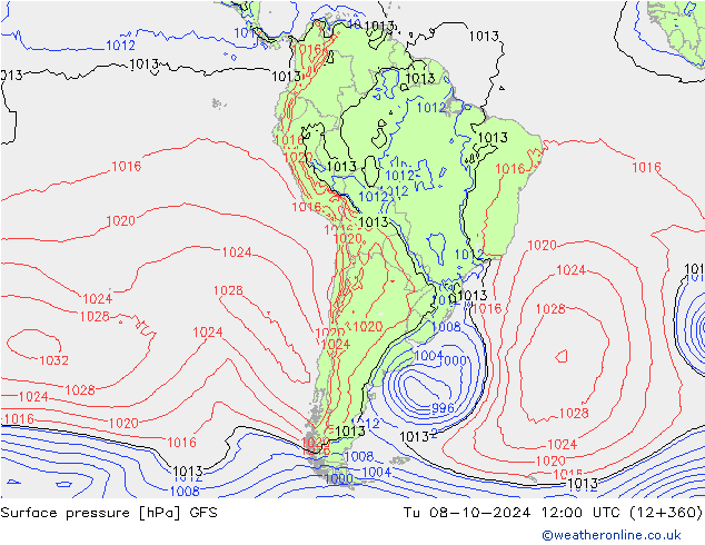 Yer basıncı GFS Sa 08.10.2024 12 UTC