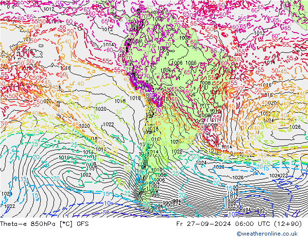 Theta-e 850hPa GFS Fr 27.09.2024 06 UTC