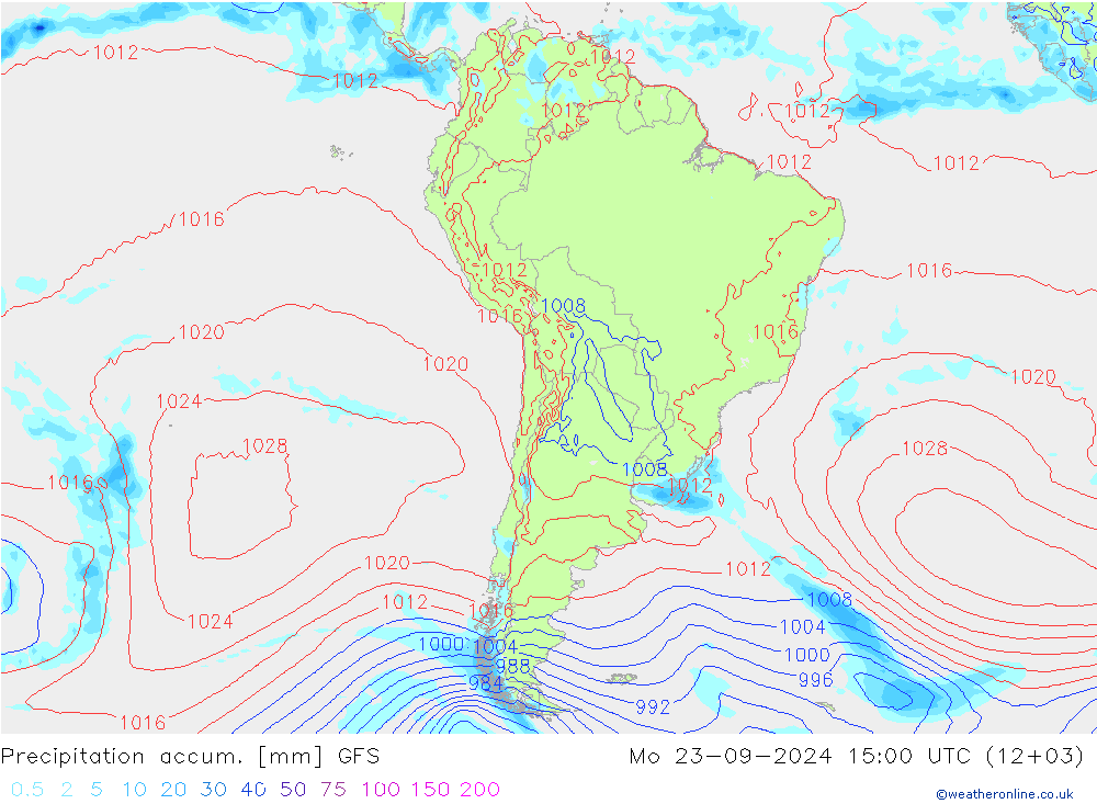 Precipitation accum. GFS пн 23.09.2024 15 UTC