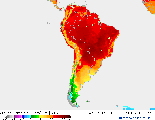 Ground Temp (0-10cm) GFS We 25.09.2024 00 UTC