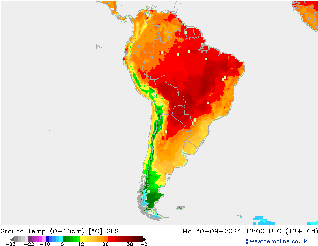 Ground Temp (0-10cm) GFS Po 30.09.2024 12 UTC