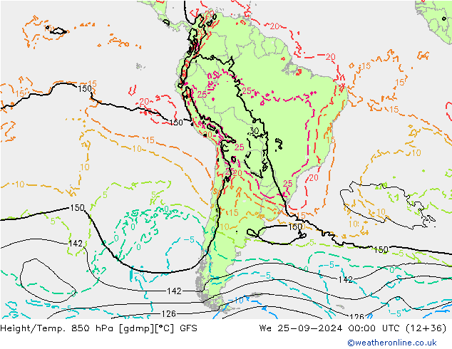 Height/Temp. 850 hPa GFS We 25.09.2024 00 UTC