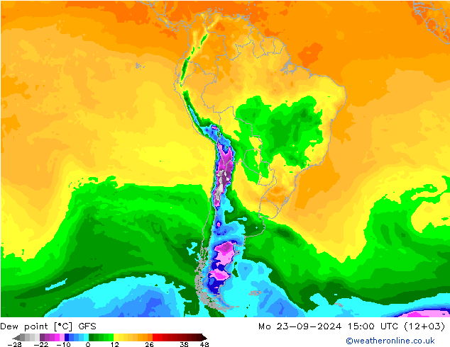 Point de rosée GFS lun 23.09.2024 15 UTC