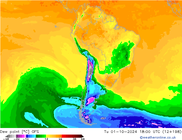 Point de rosée GFS mar 01.10.2024 18 UTC