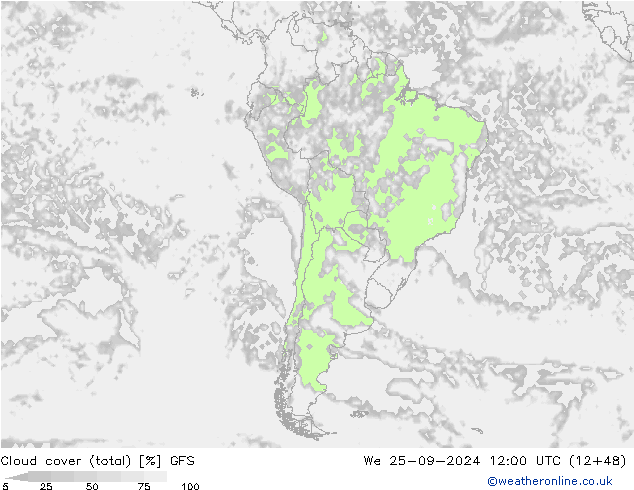 Cloud cover (total) GFS We 25.09.2024 12 UTC