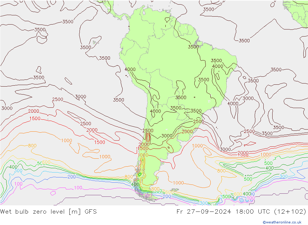 Wet bulb zero level GFS pt. 27.09.2024 18 UTC