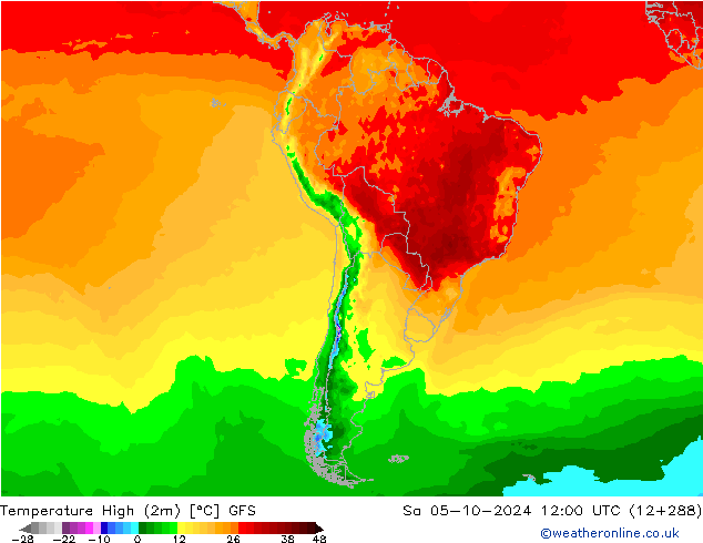 Nejvyšší teplota (2m) GFS So 05.10.2024 12 UTC