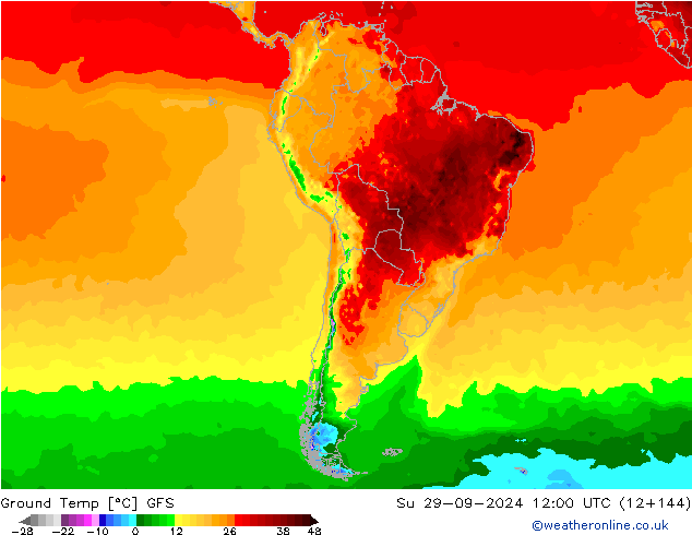 Teplota půdy GFS Ne 29.09.2024 12 UTC