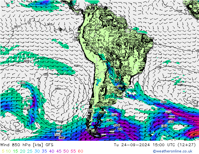 Wind 850 hPa GFS Tu 24.09.2024 15 UTC