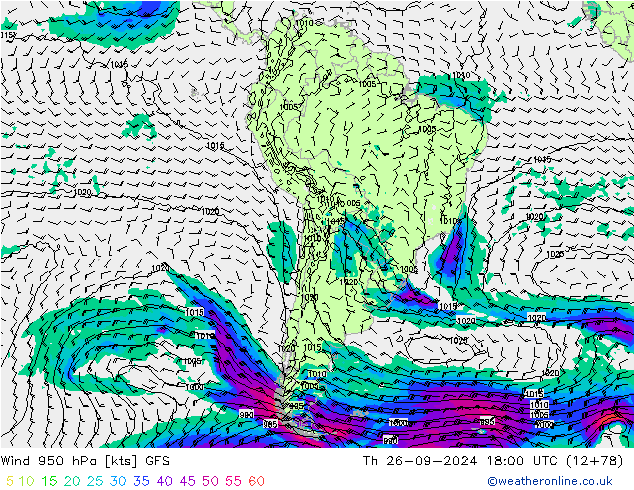 Viento 950 hPa GFS jue 26.09.2024 18 UTC