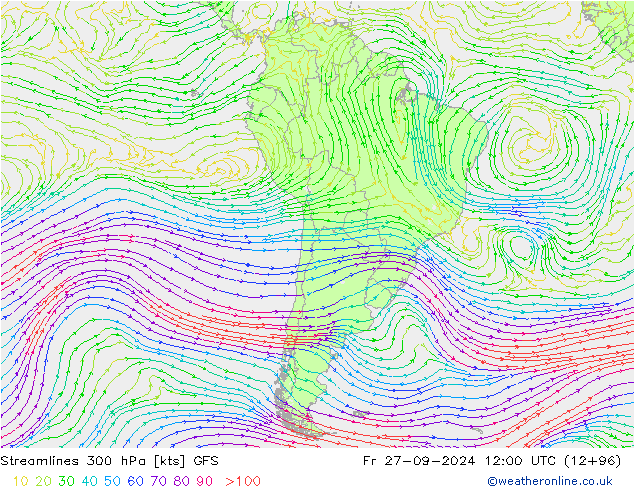 Streamlines 300 hPa GFS Fr 27.09.2024 12 UTC