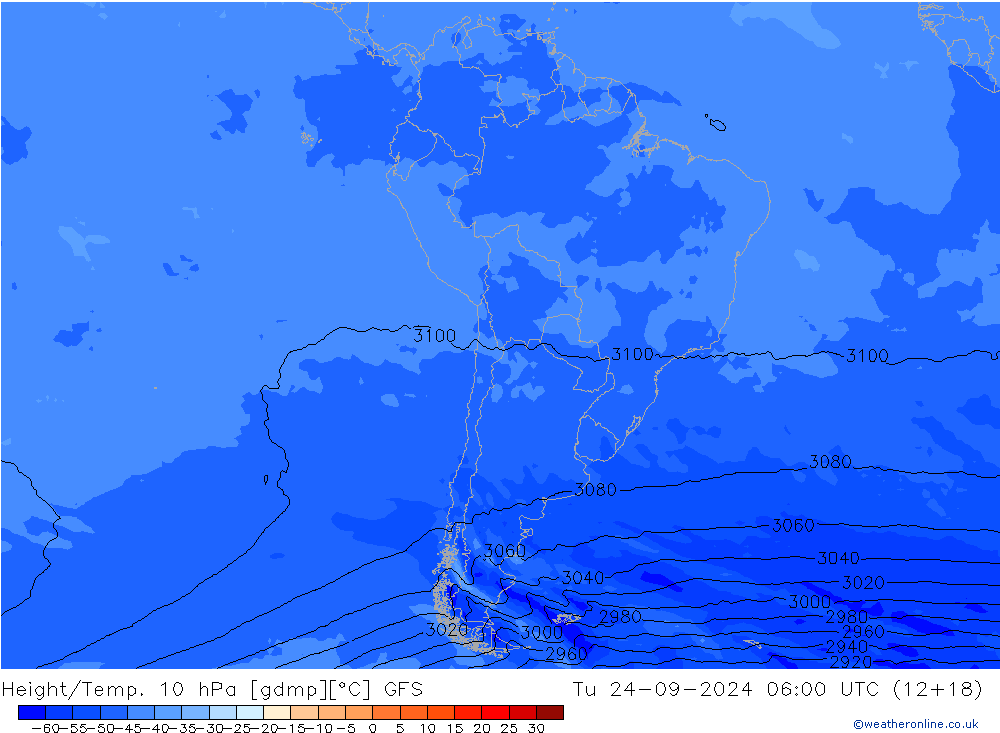Height/Temp. 10 hPa GFS wto. 24.09.2024 06 UTC