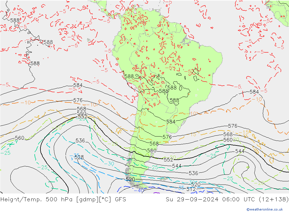 Height/Temp. 500 hPa GFS  29.09.2024 06 UTC