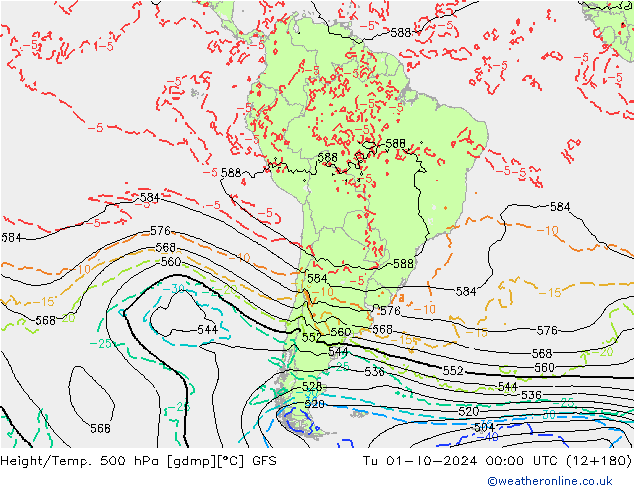 Z500/Rain (+SLP)/Z850 GFS Tu 01.10.2024 00 UTC