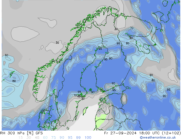 RH 300 hPa GFS ven 27.09.2024 18 UTC