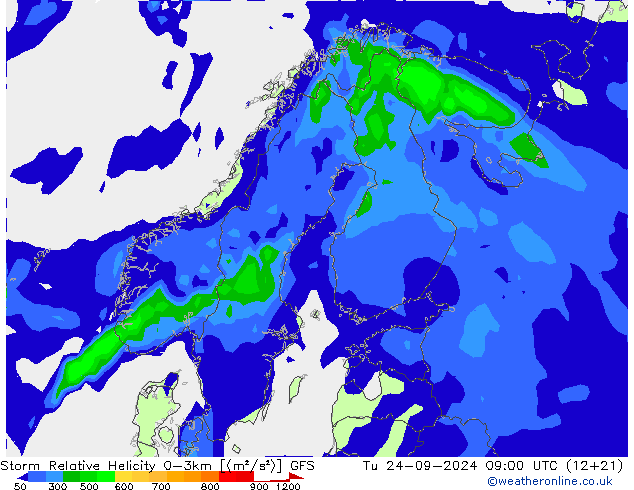 Storm Relative Helicity GFS di 24.09.2024 09 UTC