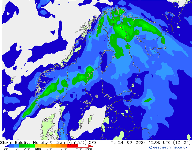 Storm Relative Helicity GFS Sa 24.09.2024 12 UTC