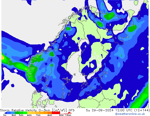 Storm Relative Helicity GFS Su 29.09.2024 12 UTC