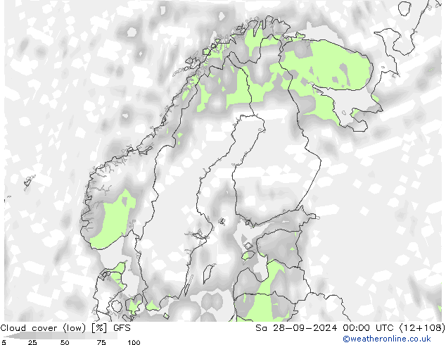 zachmurzenie (niskie) GFS so. 28.09.2024 00 UTC