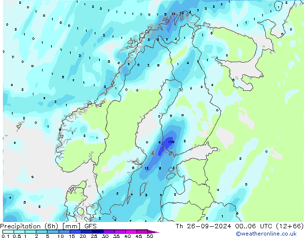 осадки (6h) GFS чт 26.09.2024 06 UTC