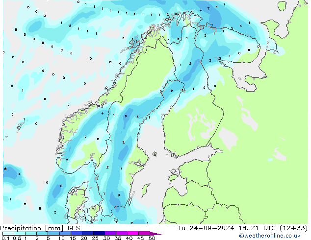 Precipitation GFS Tu 24.09.2024 21 UTC