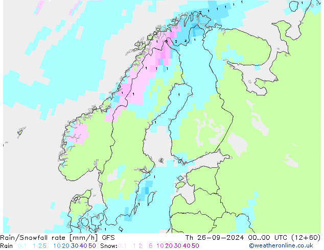 Rain/Snowfall rate GFS Th 26.09.2024 00 UTC