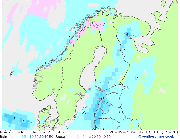 Rain/Snowfall rate GFS Th 26.09.2024 18 UTC