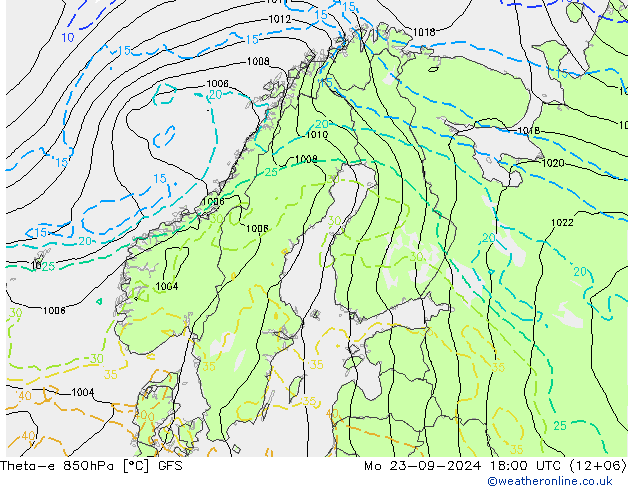 Theta-e 850hPa GFS lun 23.09.2024 18 UTC